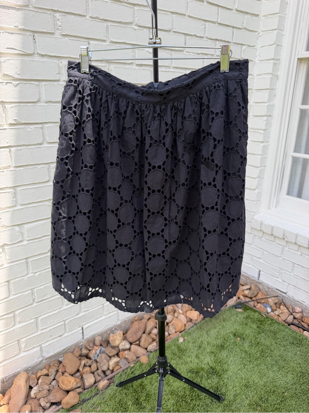 M.Kalan Black Eyelet Skirt Medium Embroidered A-Line with Pockets